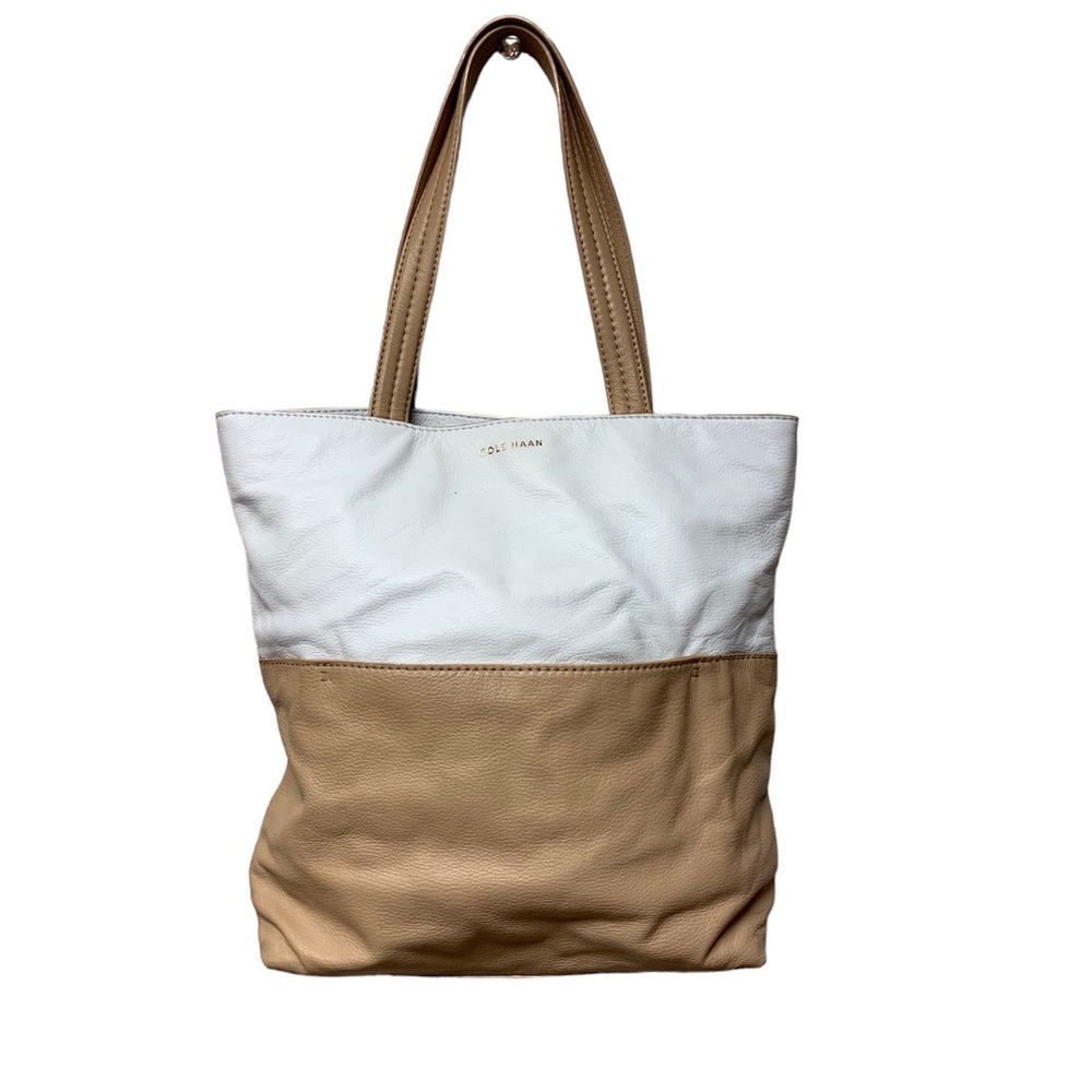 Leather Cole Haan Cream and Tan Tote Bag
